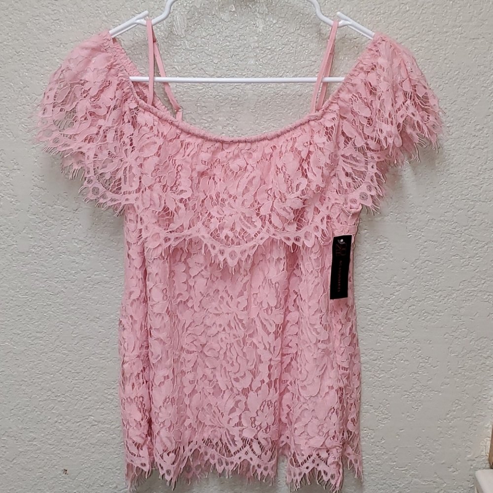 Cute pink laced off the shoulder top